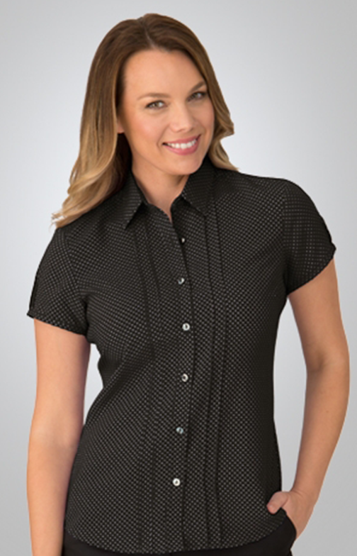 Stretch Spot Blouse Short Sleeve - Black