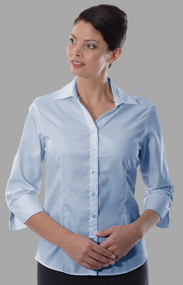Wrinkle Free Self-Stripe 3/4 Sleeve Blouse