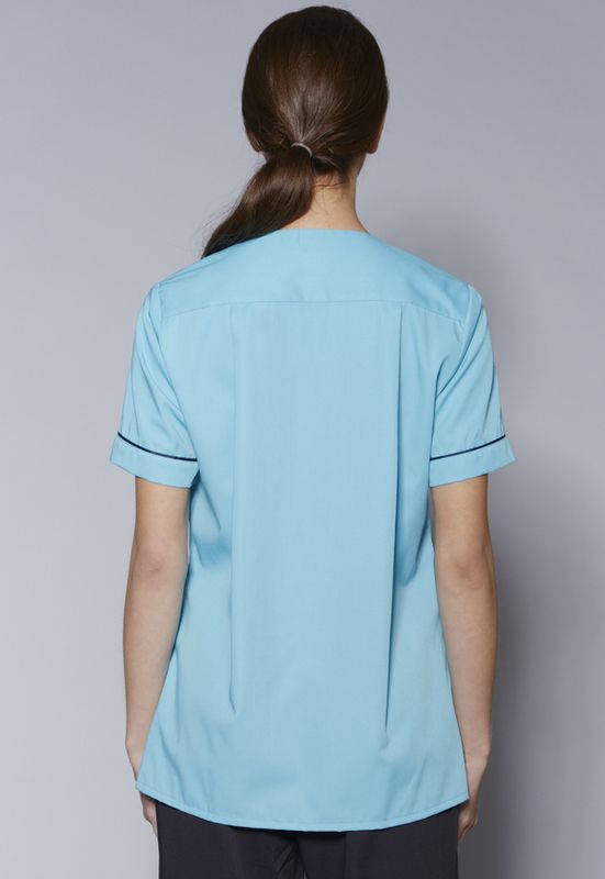 Women's Contrast Trim Scrub Top - Turquoise/Navy