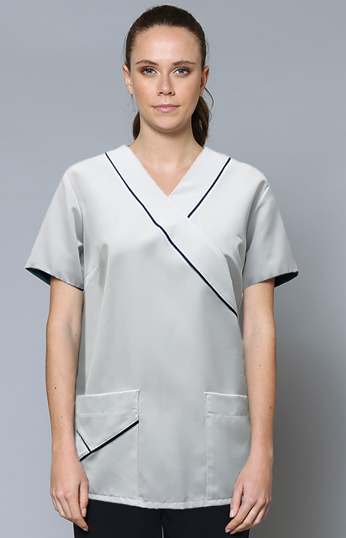 Women's Contrast Trim Scrub Top - Black/White