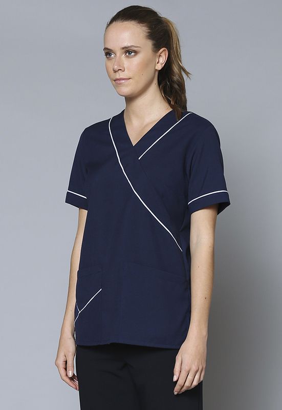 Women's Contrast Trim Scrub Top - Black/White