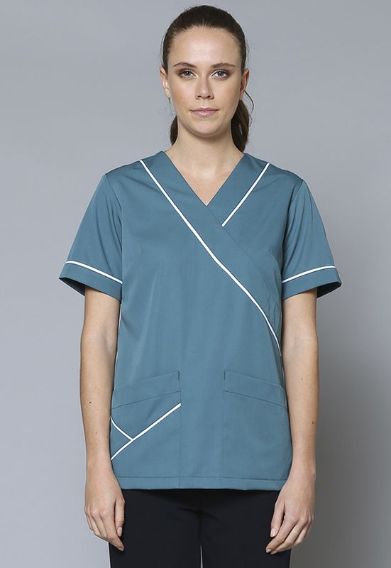 Women's Contrast Trim Scrub Top - Black/White