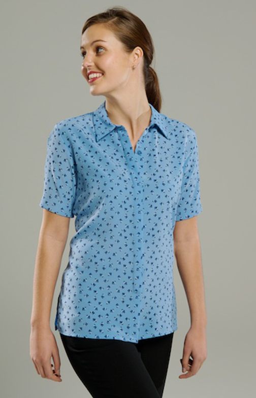 Covered Placket Blouse SSL - Blue Check