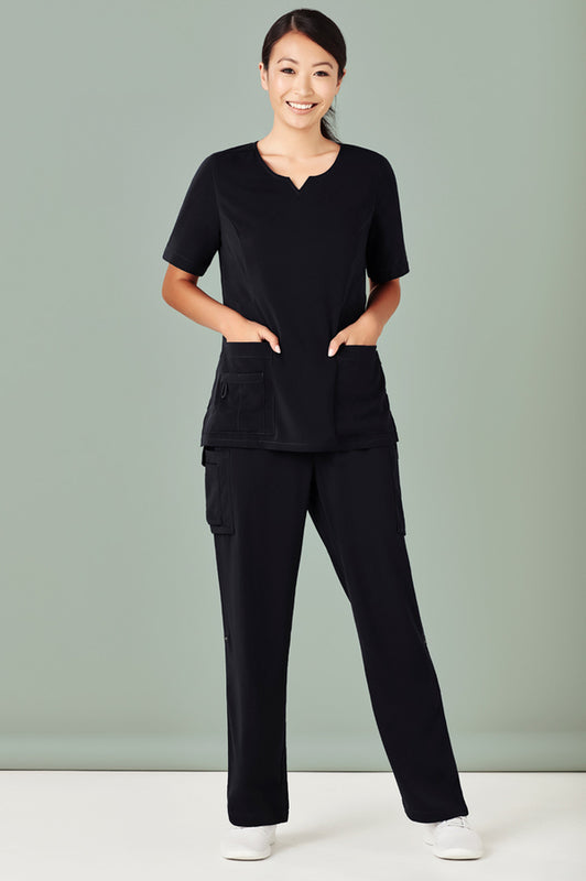 Womens Avery Tailored Fit Round Neck Scrub Top - Black