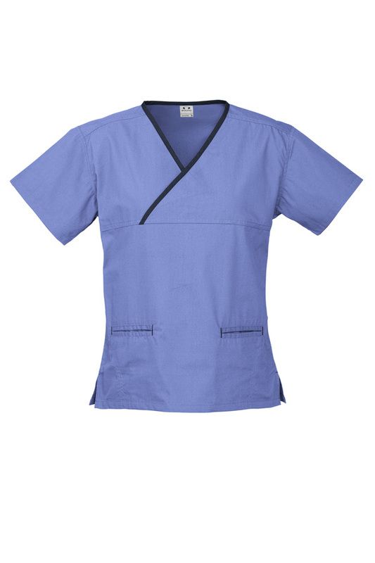 Ladies Crossover Scrub Top - Black/Pewter