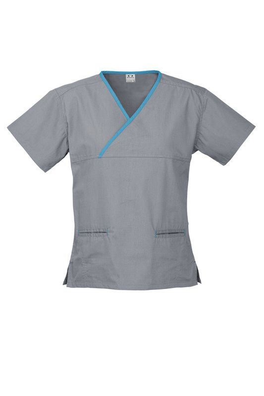 Ladies Crossover Scrub Top - Black/Pewter