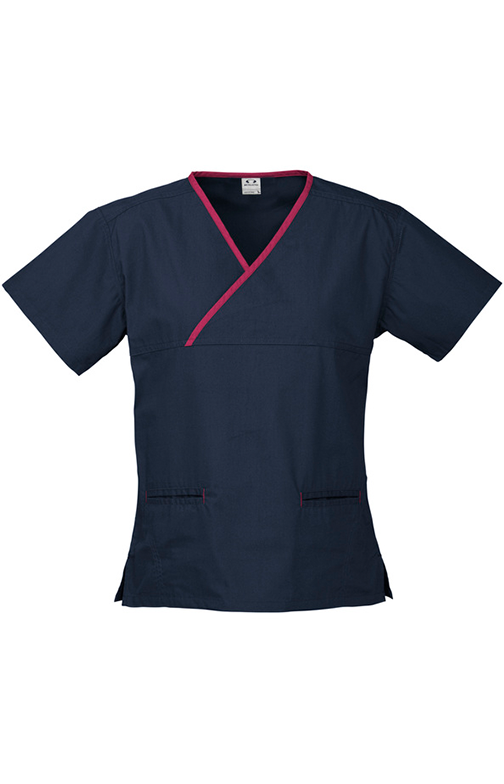 Ladies Crossover Scrub Top - Black/Pewter