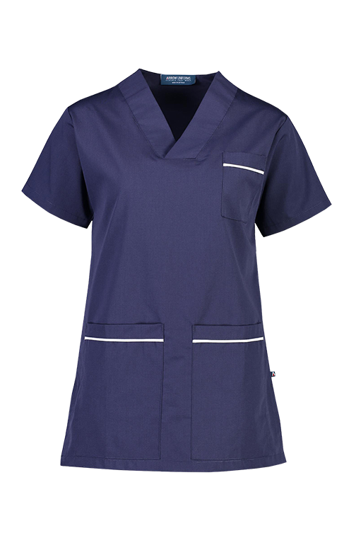 90° Wash V Neck Scrub Top - Navy/White