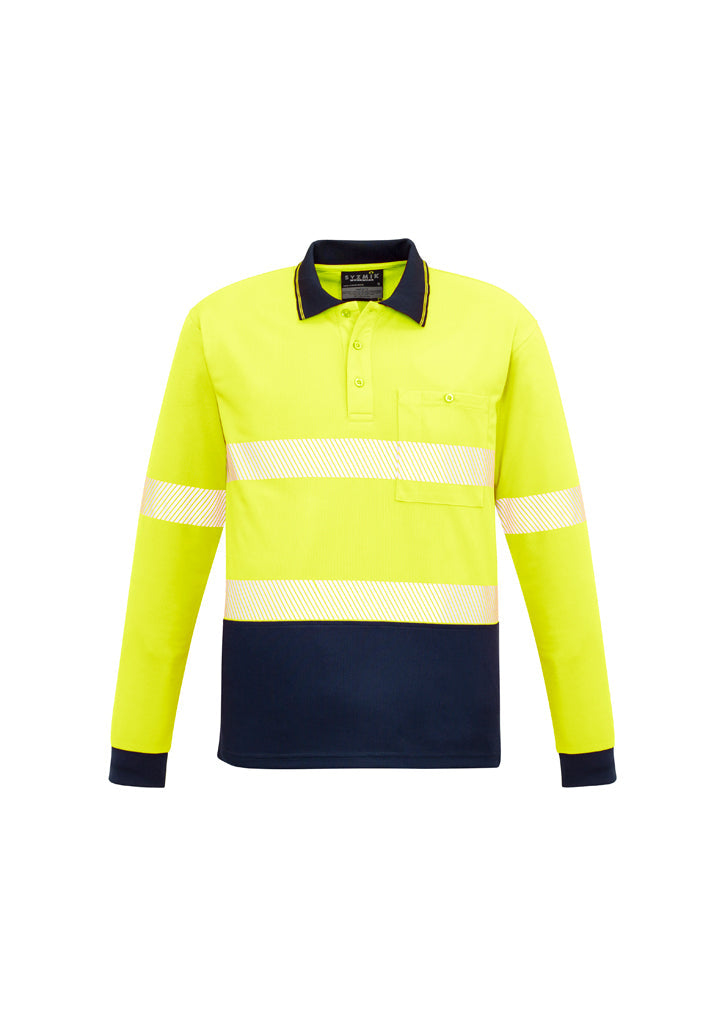 Unisex Hi Vis Segmented Long Sleeve Polo - Yellow/Navy