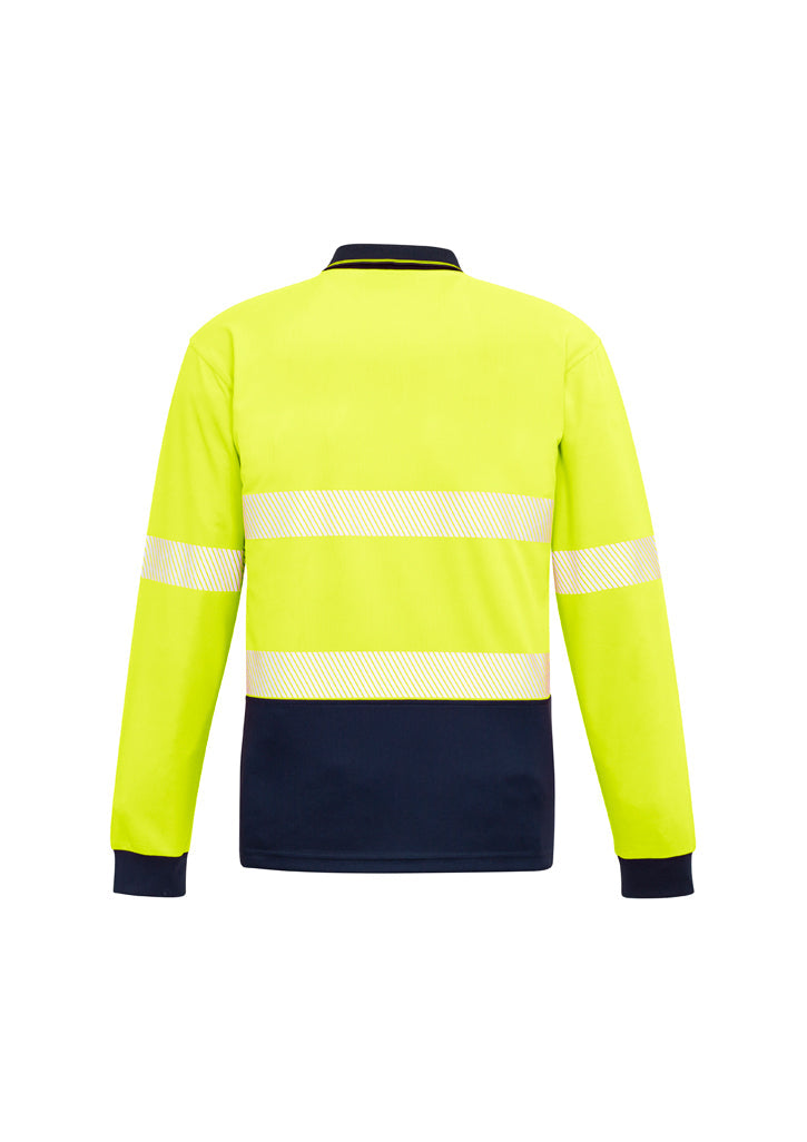 Unisex Hi Vis Segmented Long Sleeve Polo - Yellow/Navy