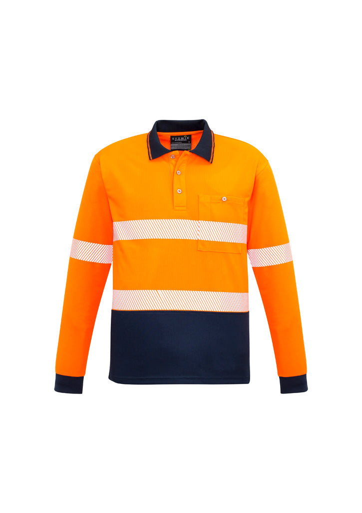 Unisex Hi Vis Segmented Long Sleeve Polo - Orange/Navy