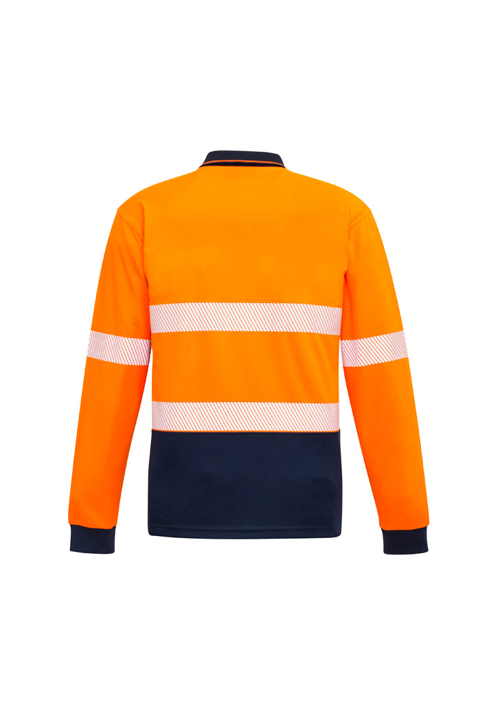 Unisex Hi Vis Segmented Long Sleeve Polo - Orange/Navy