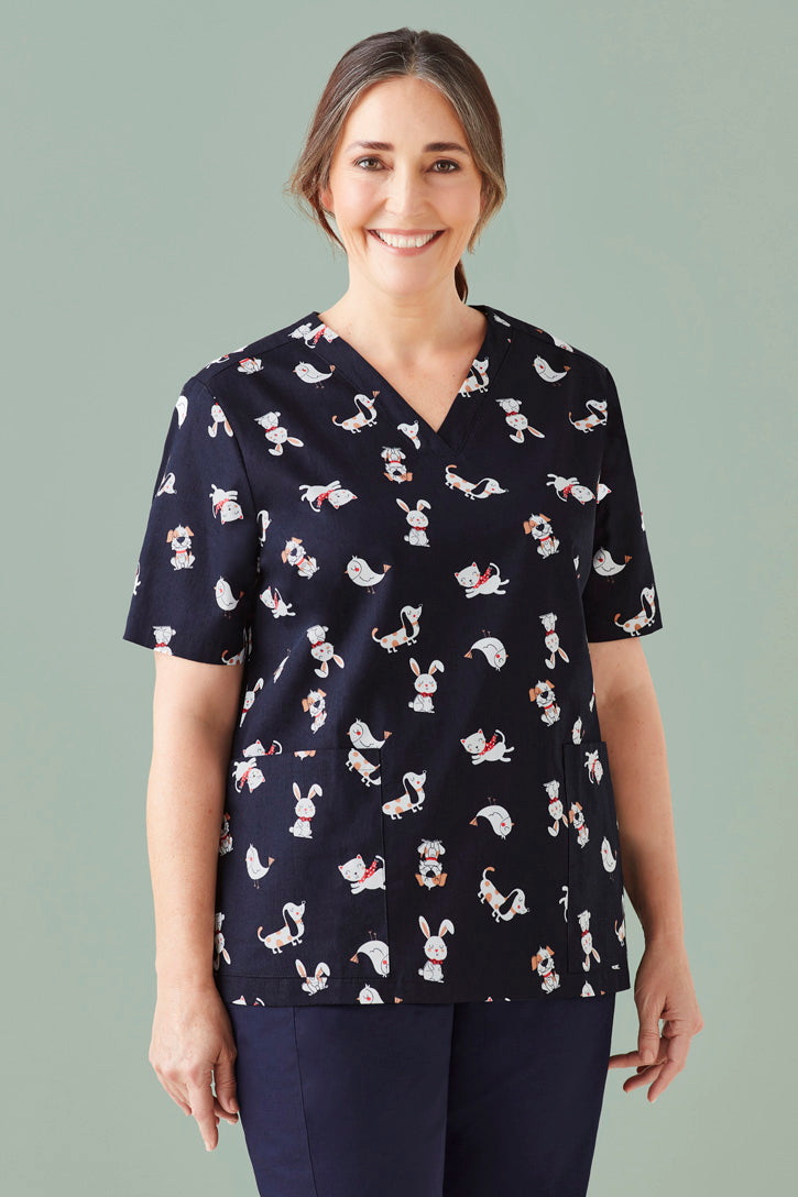 Best Friends Womens Scrub Top - Midnight Navy