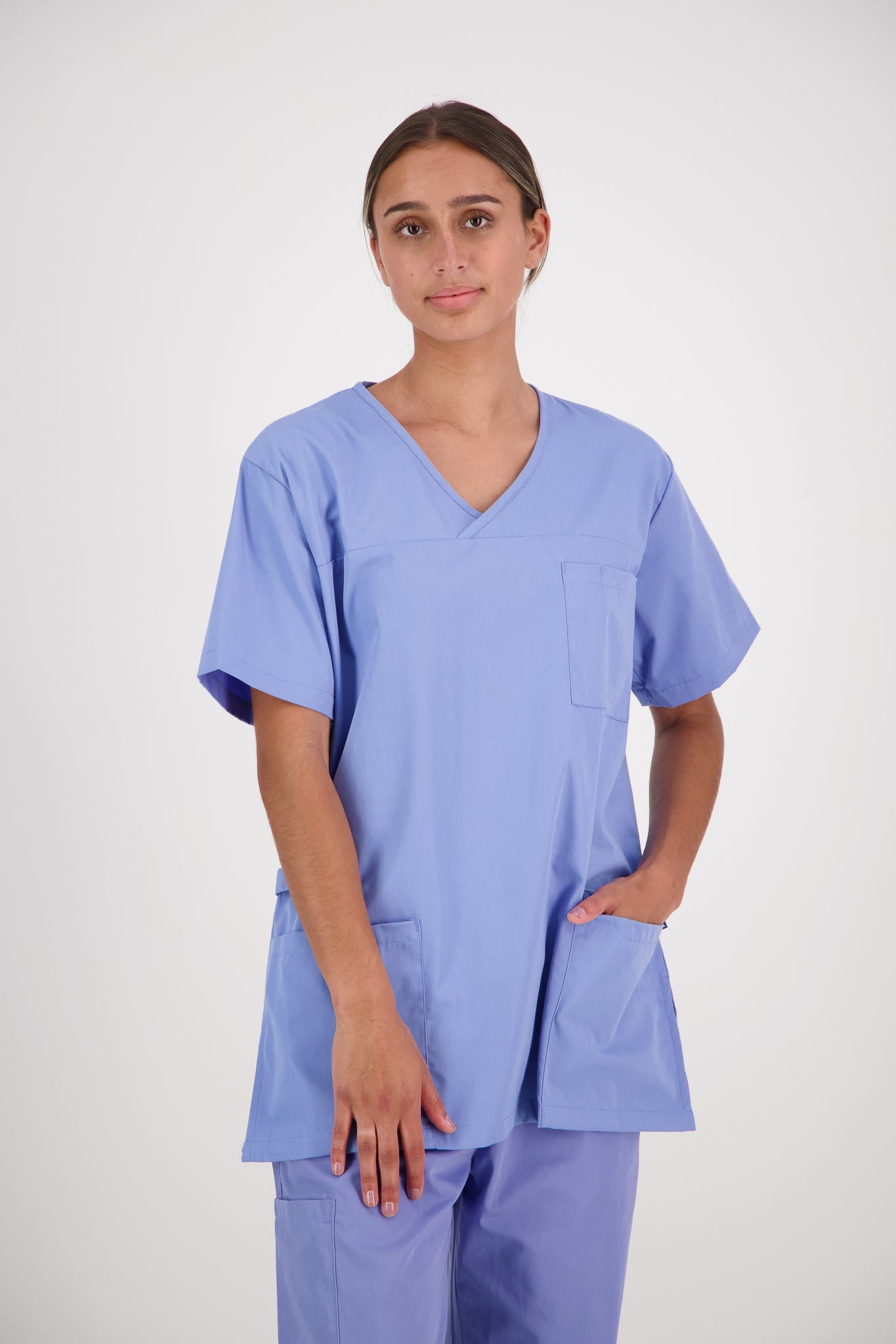 Polycotton Scrub Top - Pale Blue