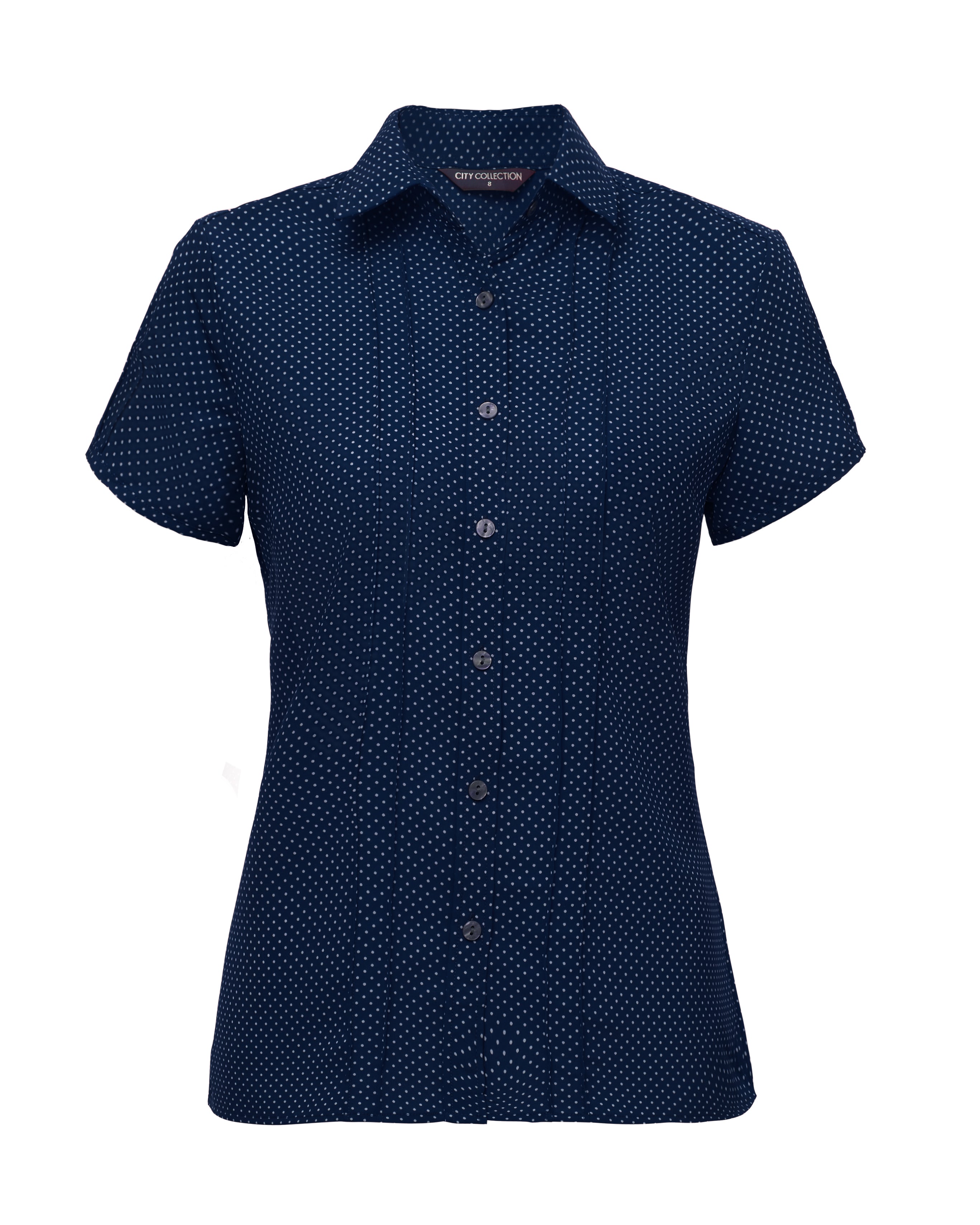 Stretch Spot Blouse Short Sleeve - Navy