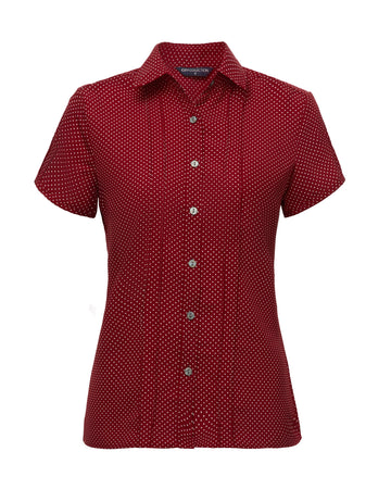 Stretch Spot Blouse Short Sleeve - Red