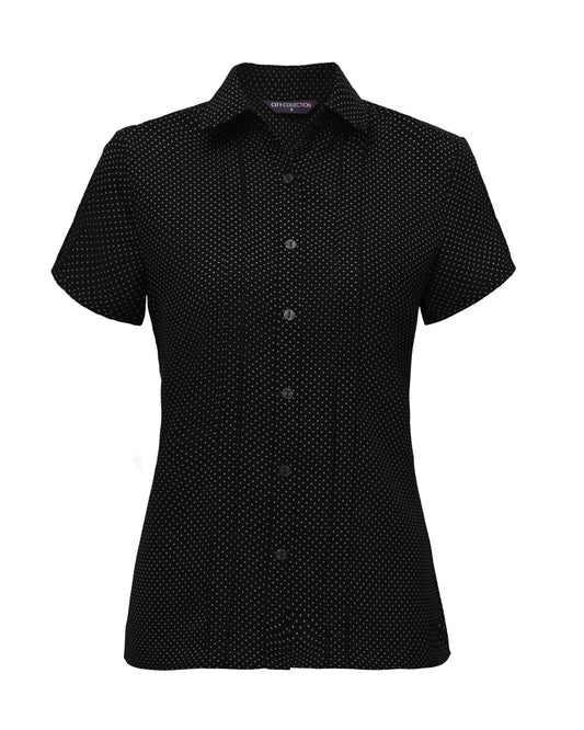 Stretch Spot Blouse Short Sleeve - Black