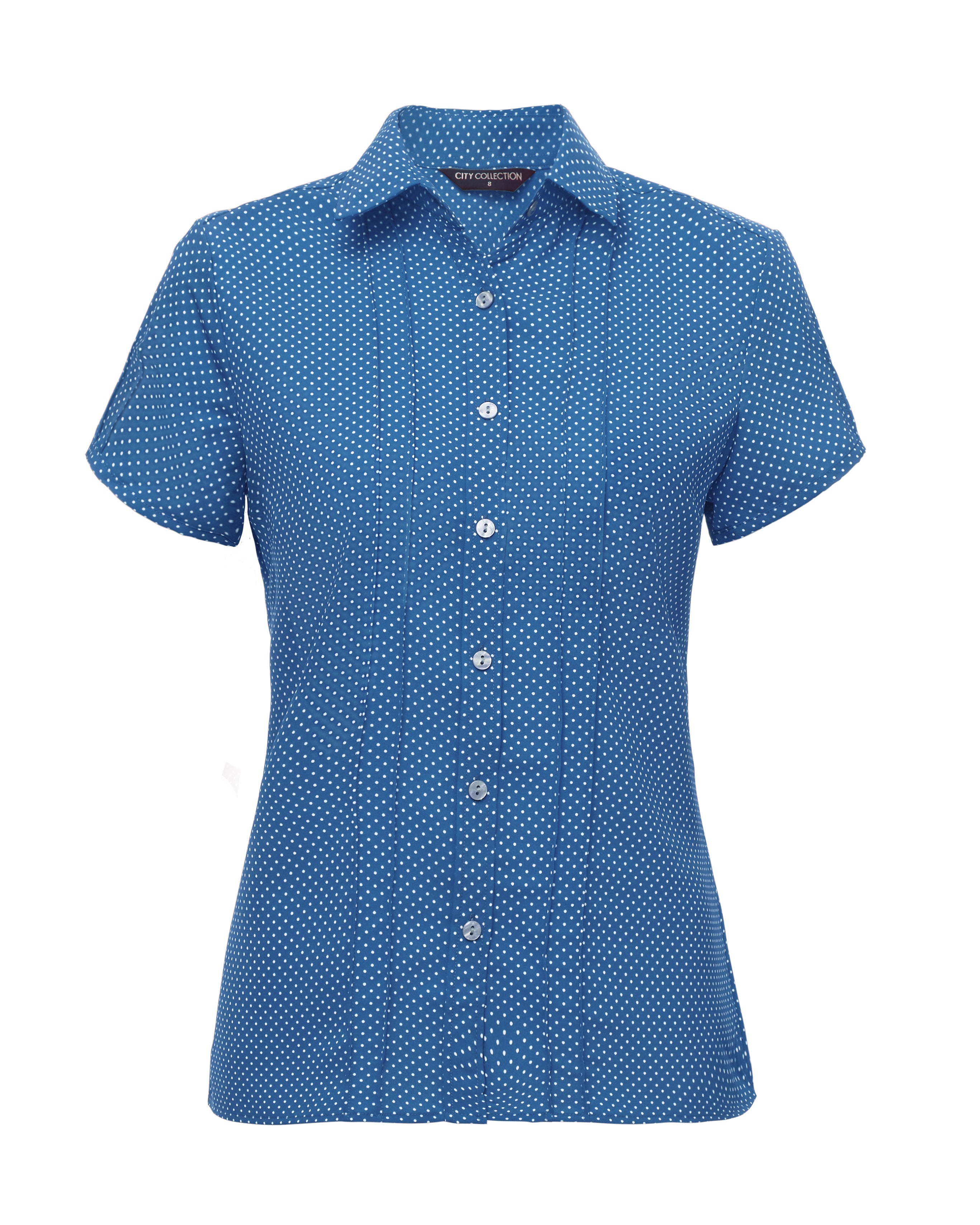 Stretch Spot Blouse Short Sleeve - Blue