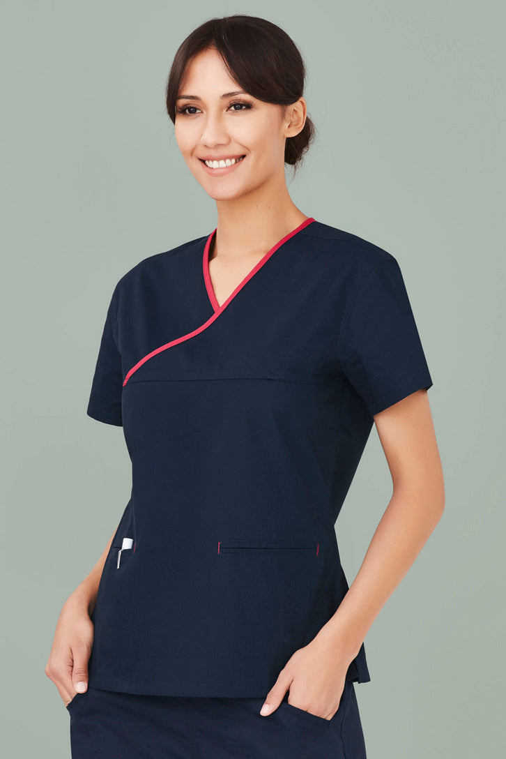 Ladies Crossover Scrub Top - Black/Pewter