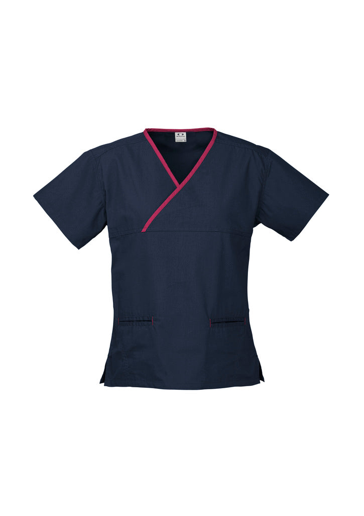 Ladies Crossover Scrub Top - Black/Pewter