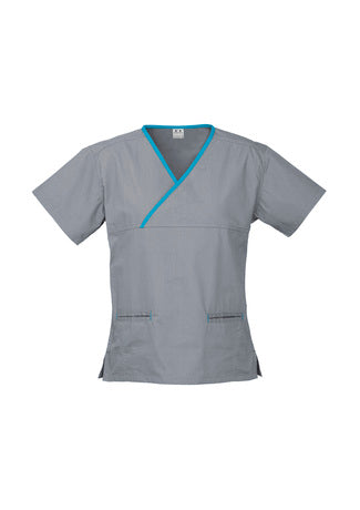 Ladies Crossover Scrub Top - Black/Pewter