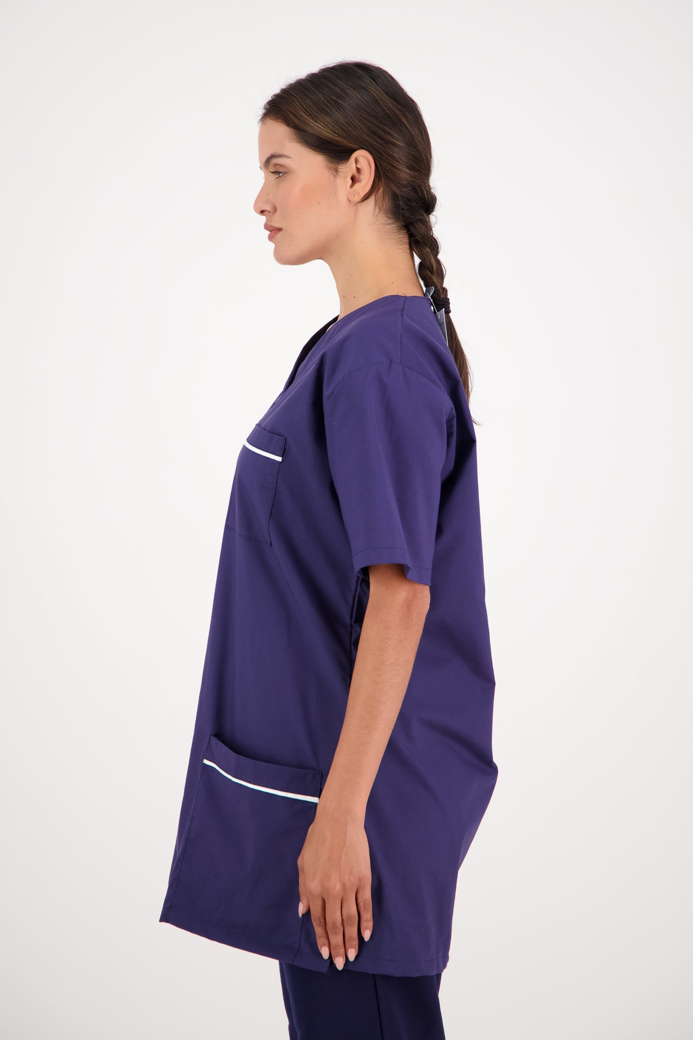 90° Wash V Neck Scrub Top - Navy/White