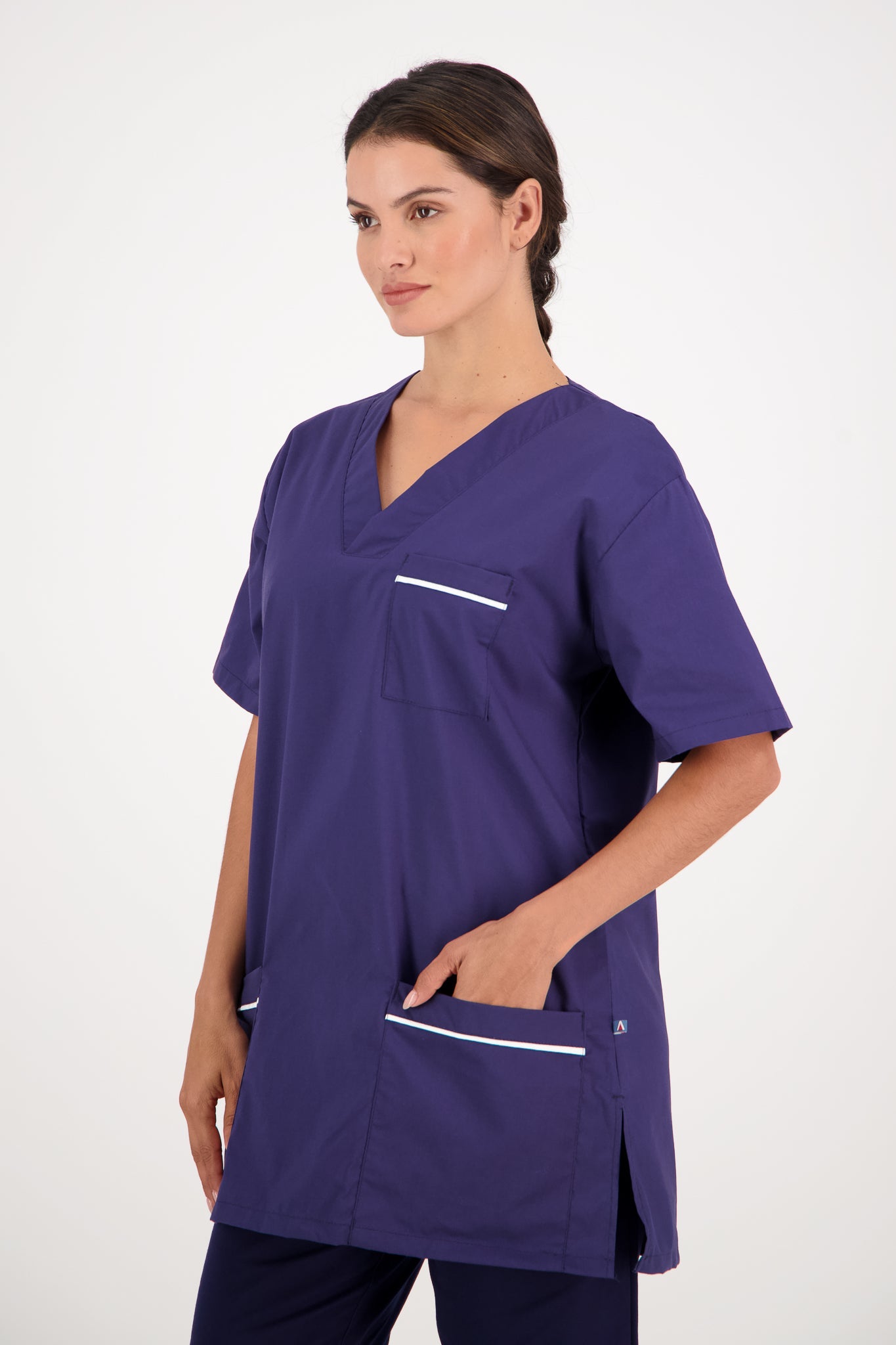 90° Wash V Neck Scrub Top - Navy/White