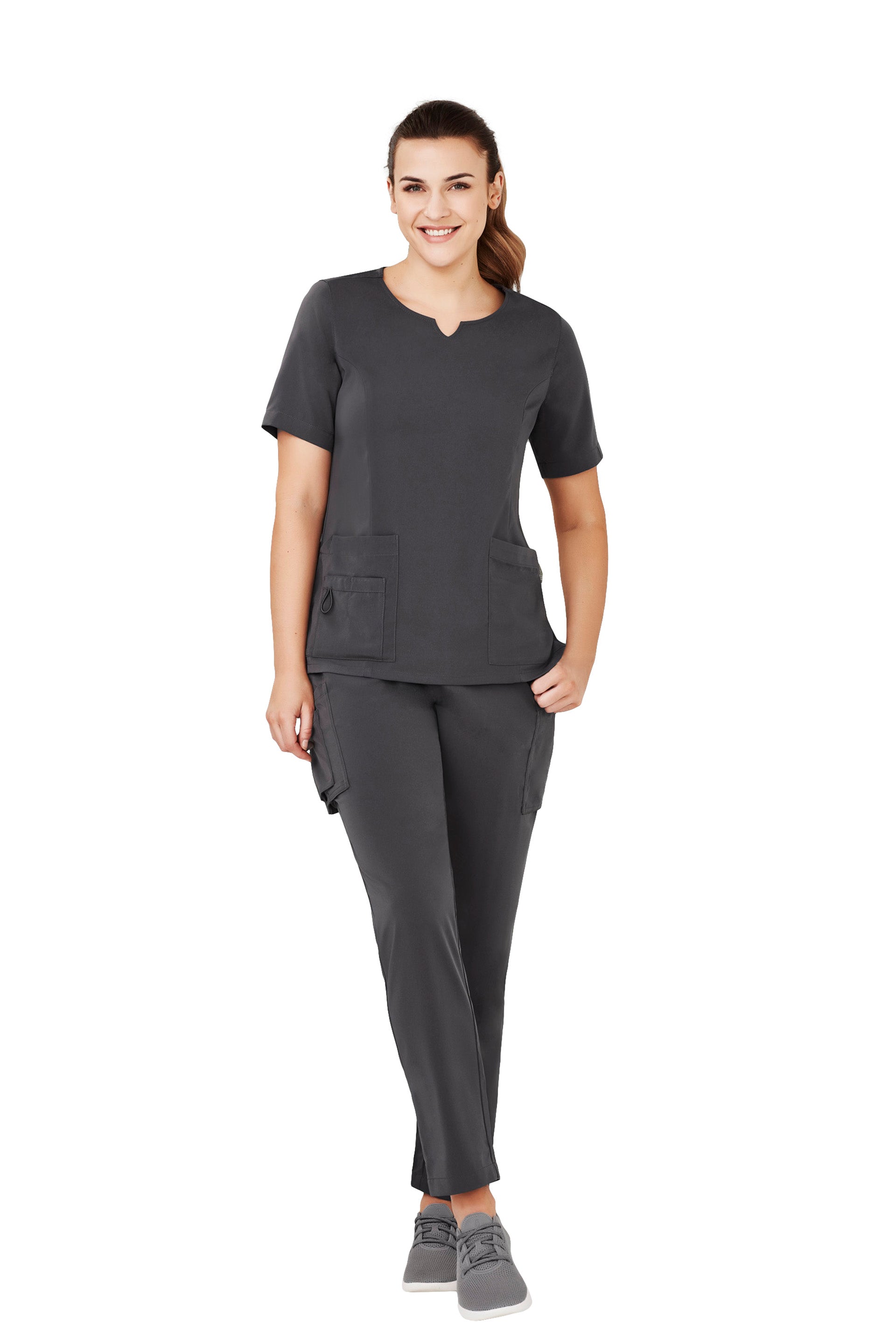 Womens Avery Tailored Fit Round Neck Scrub Top - Black