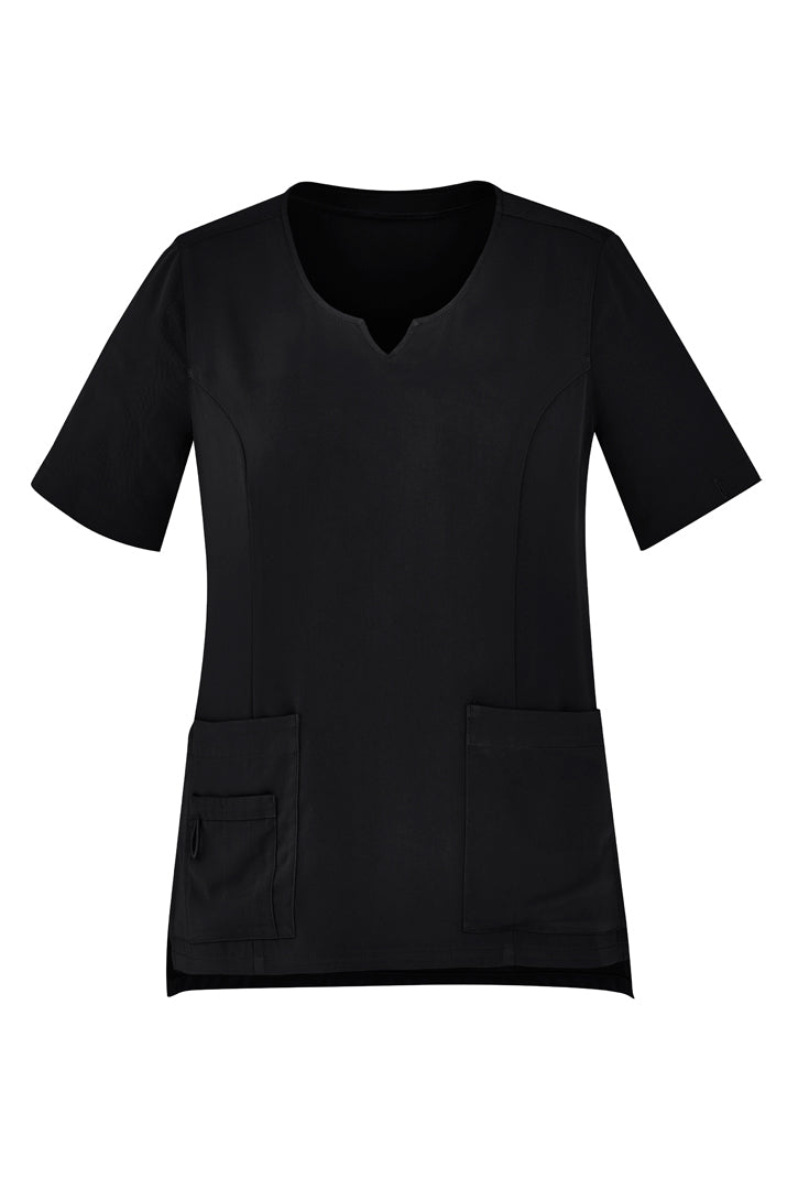 Womens Avery Tailored Fit Round Neck Scrub Top - Black