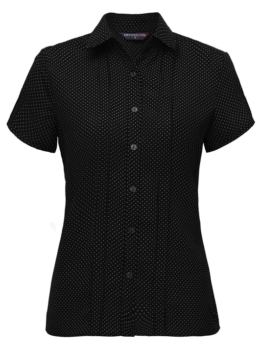 Stretch Spot Blouse Short Sleeve - Black