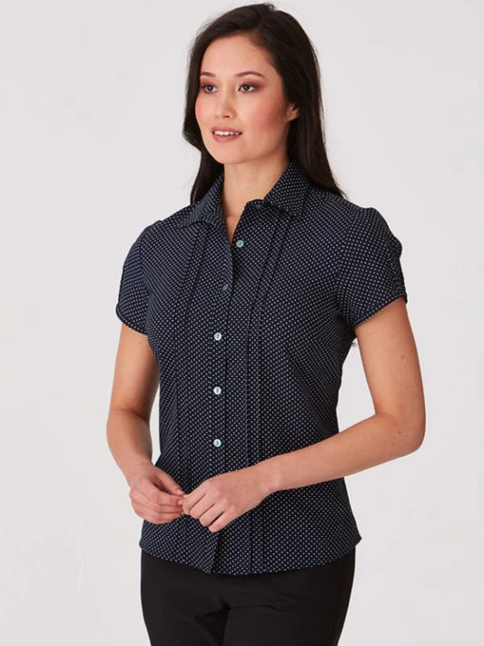 Stretch Spot Blouse Short Sleeve - Navy