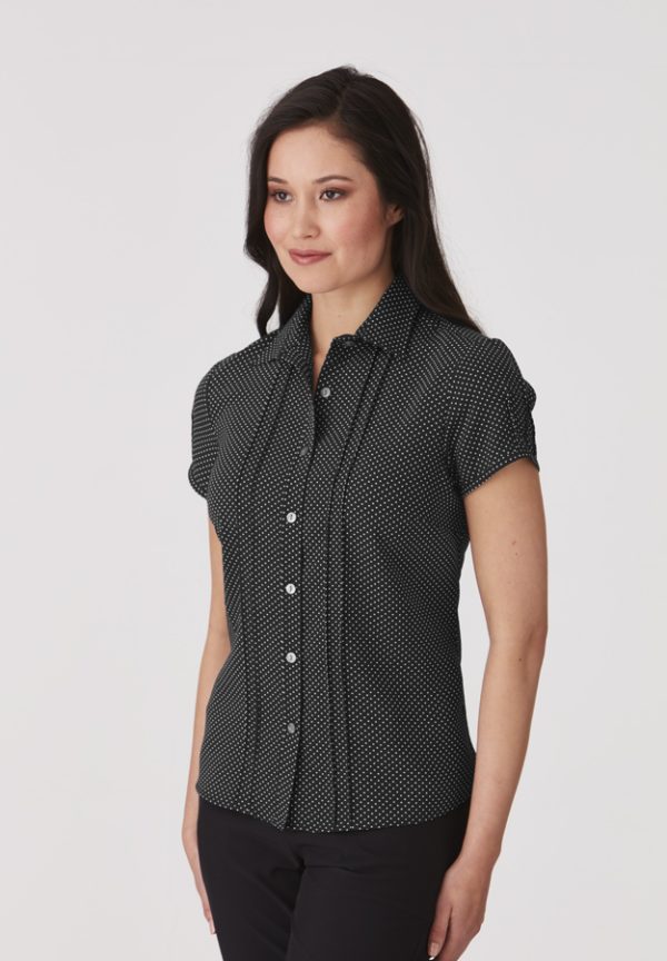 Stretch Spot Blouse Short Sleeve - Black