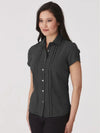 Stretch Spot Blouse Short Sleeve - Black