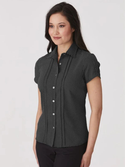Stretch Spot Blouse Short Sleeve - Black