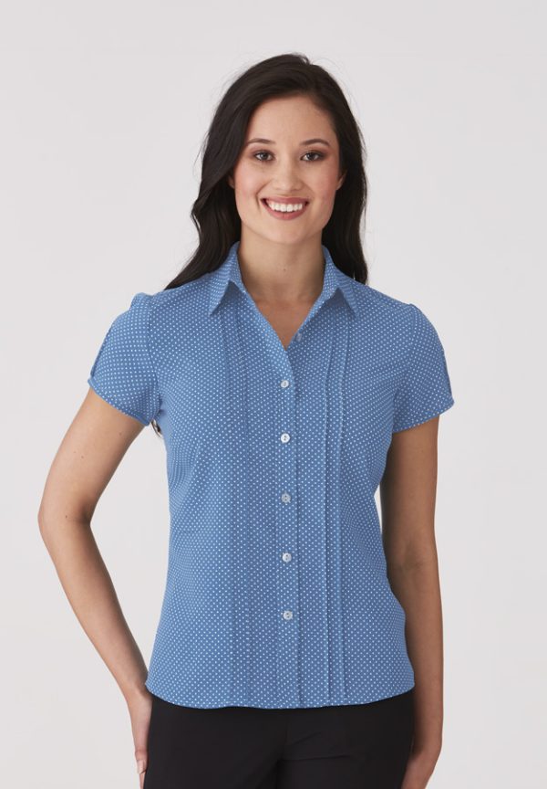 Stretch Spot Blouse Short Sleeve - Blue