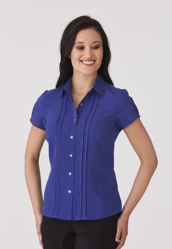 Stretch Spot Blouse Short Sleeve - Cobalt