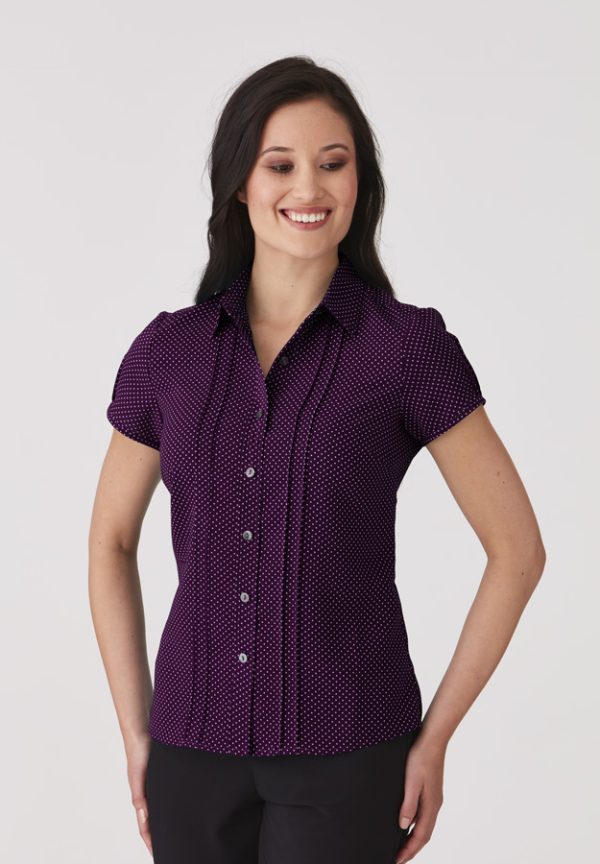 Stretch Spot Blouse Short Sleeve - Grape