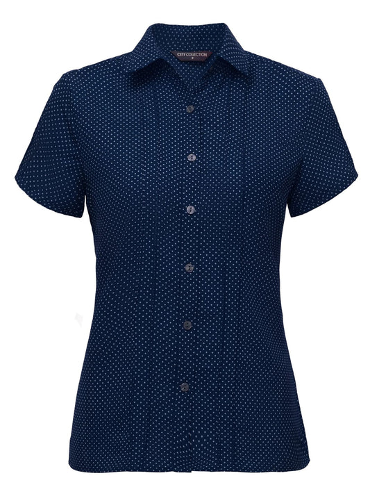 Stretch Spot Blouse Short Sleeve - Navy