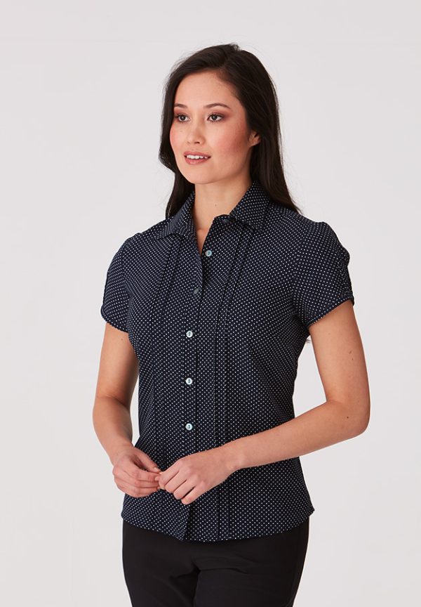 Stretch Spot Blouse Short Sleeve - Navy