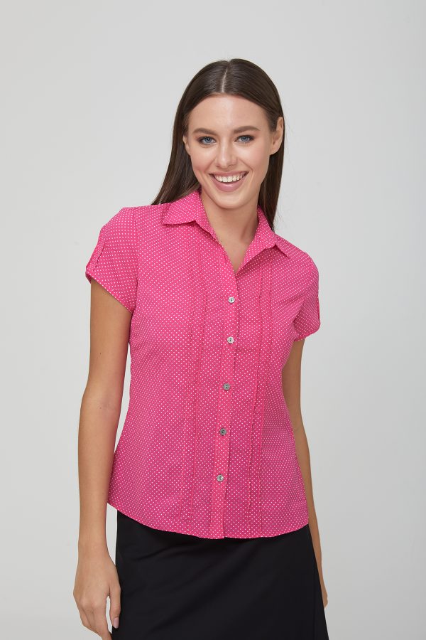 Stretch Spot Blouse Short Sleeve - Pink