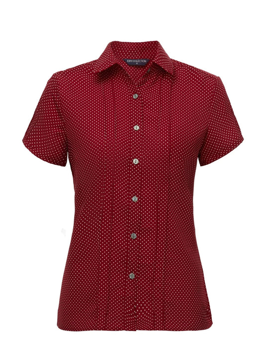 Stretch Spot Blouse Short Sleeve - Red