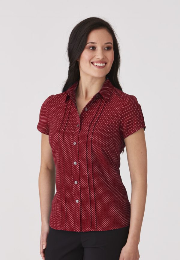 Stretch Spot Blouse Short Sleeve - Red