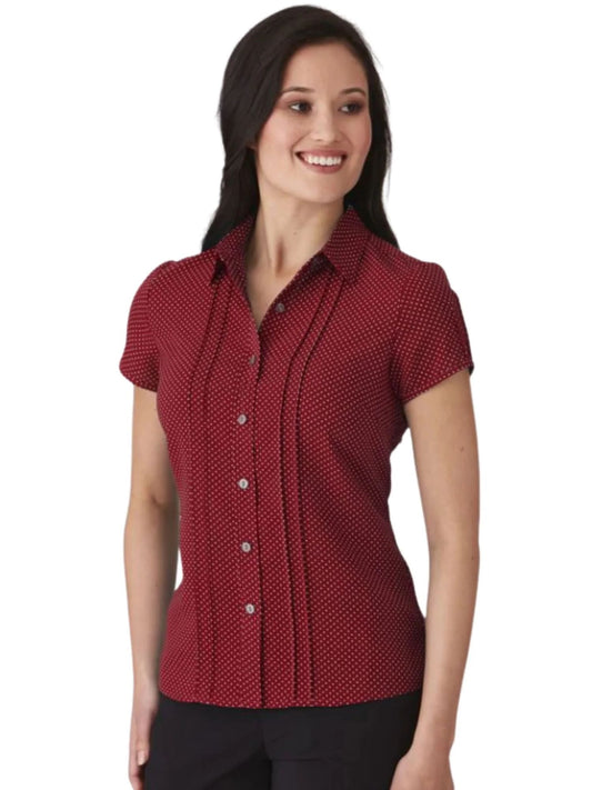 Stretch Spot Blouse Short Sleeve - Red