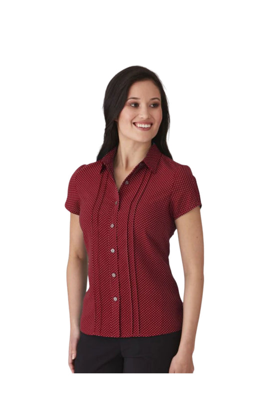 Stretch Spot Blouse Short Sleeve - Red