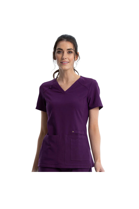 Cherokee Women's iFlex V-Neck Panel Top - Eggplant
