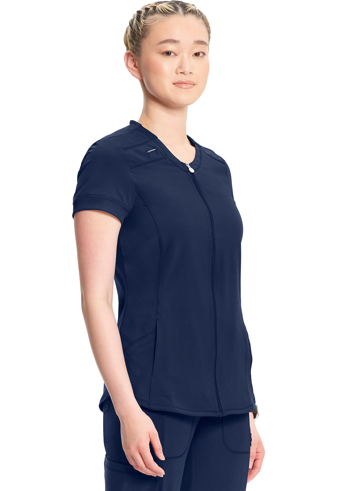 Women's Infinity Zip Front V Neck Top