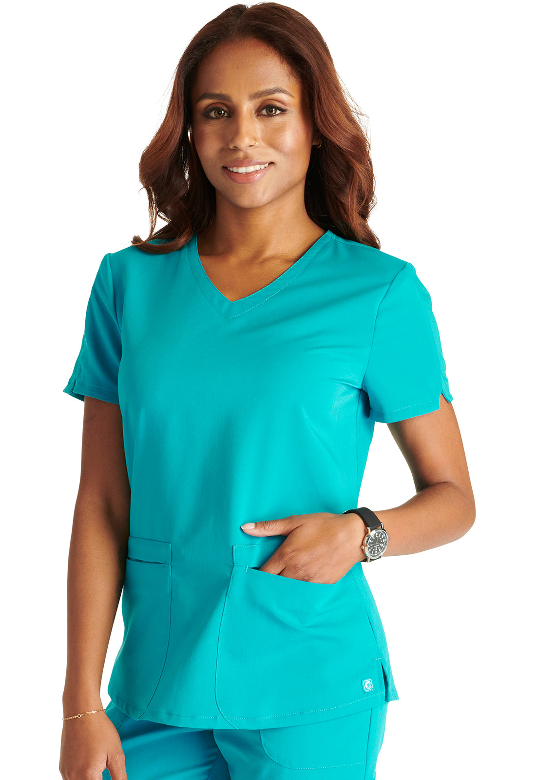 Women's Cherokee Atmos V-Neck Top - Teal Blue