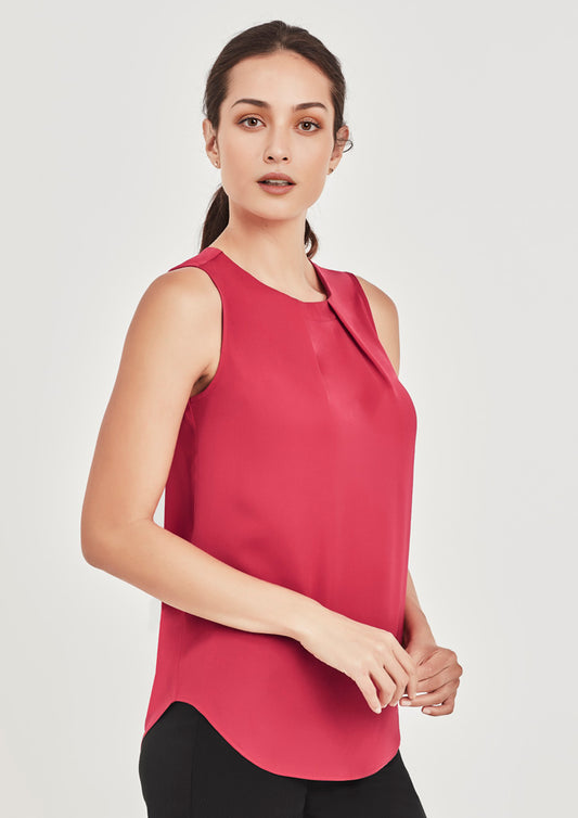 Estelle Womens Sleeveless Pleat Blouse