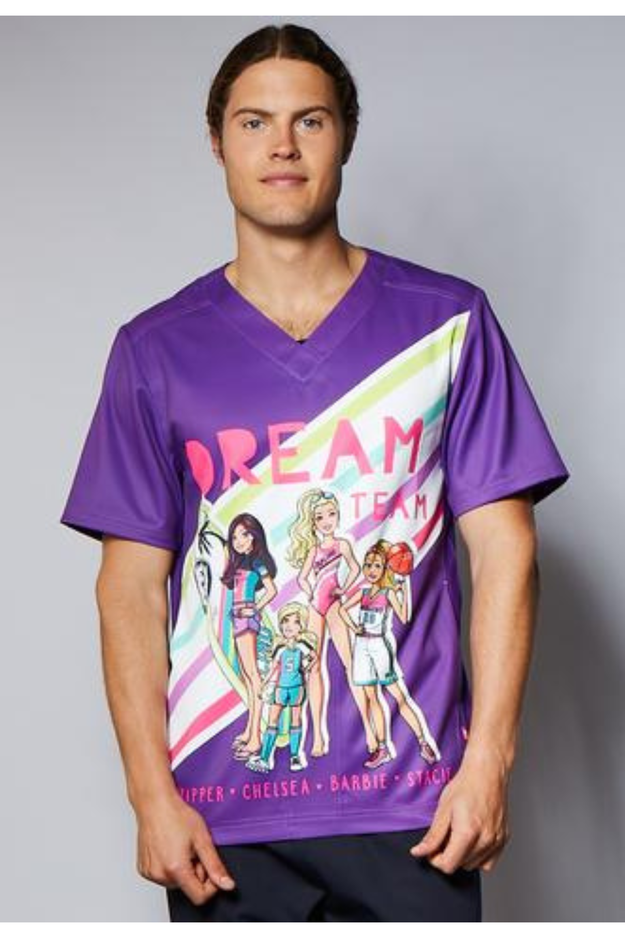 Licensed Print Unisex Baltic Fit Scrub Top - Barbie Dream Team