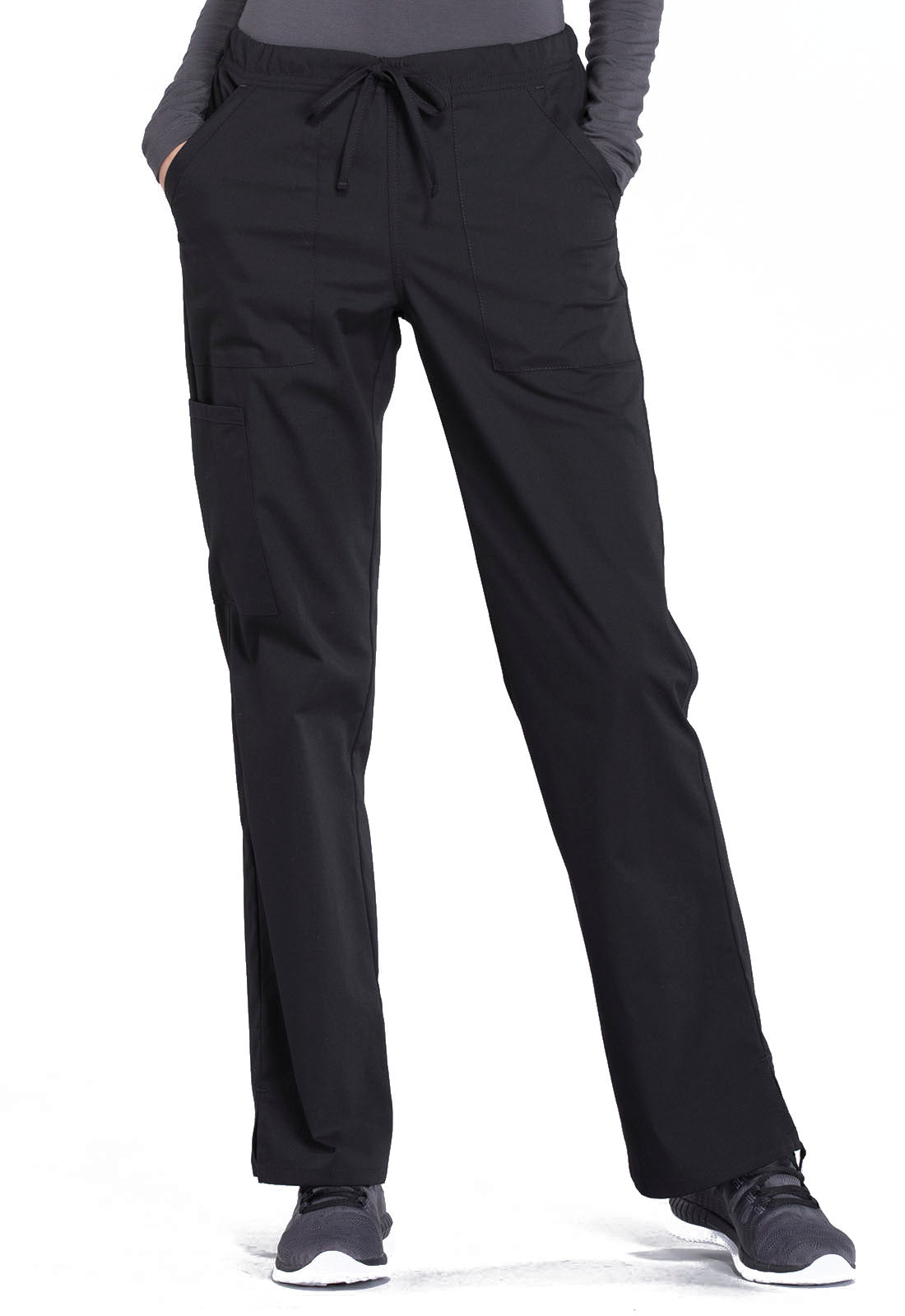 Mid Rise Straight Leg Drawstring Pant - Black